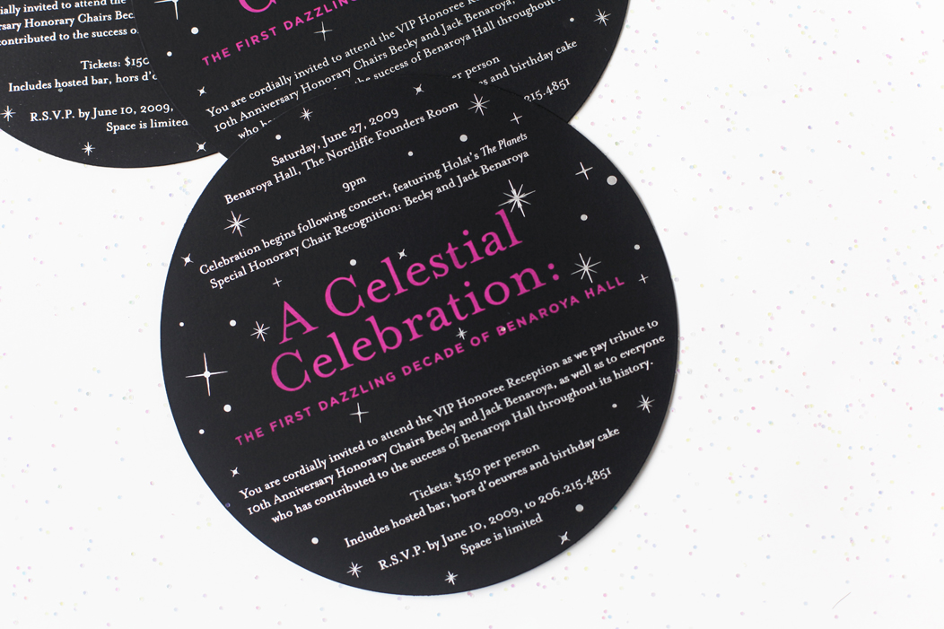 Elegant event invitation printed with shiny silver foil and matte pink foil on luxurious black stock  | Art direction and design by Iwona Konarski  |  www.iwonak.com  |  #FoilInvitation #silverFoil #pinkFoil #silver #foil #invitation #event #eventInvitation #iwonak