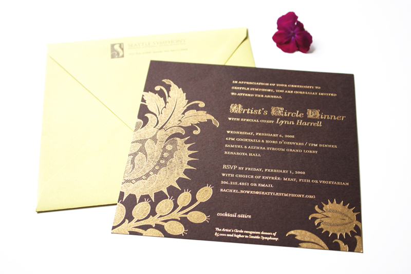 Gold foil on brown paper |  Event invitations by Iwona Konarski | iwonak.com