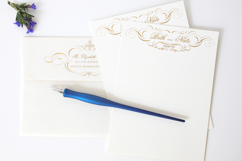 Gold foil thank you cards / custom wedding stationery / design by iwonak.com // #invitations #seattlewedding #weddinginvitations #iwonak #foil #gold #letterpress